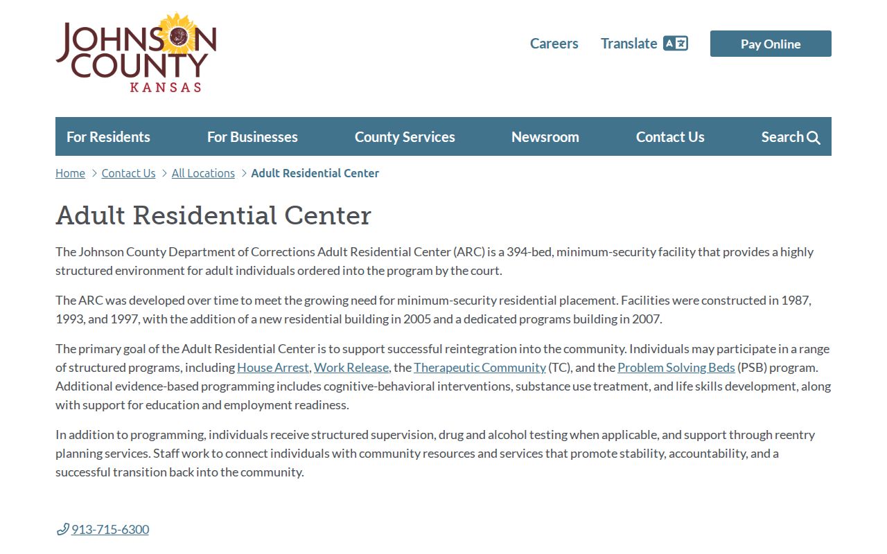 Official Johnson County Adult Residential Center facility page